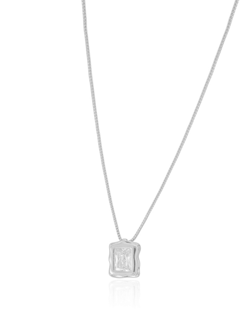 Gargantilha Veneziana Retângulo Orgânico Cristal Ródio Branco - 45 cm