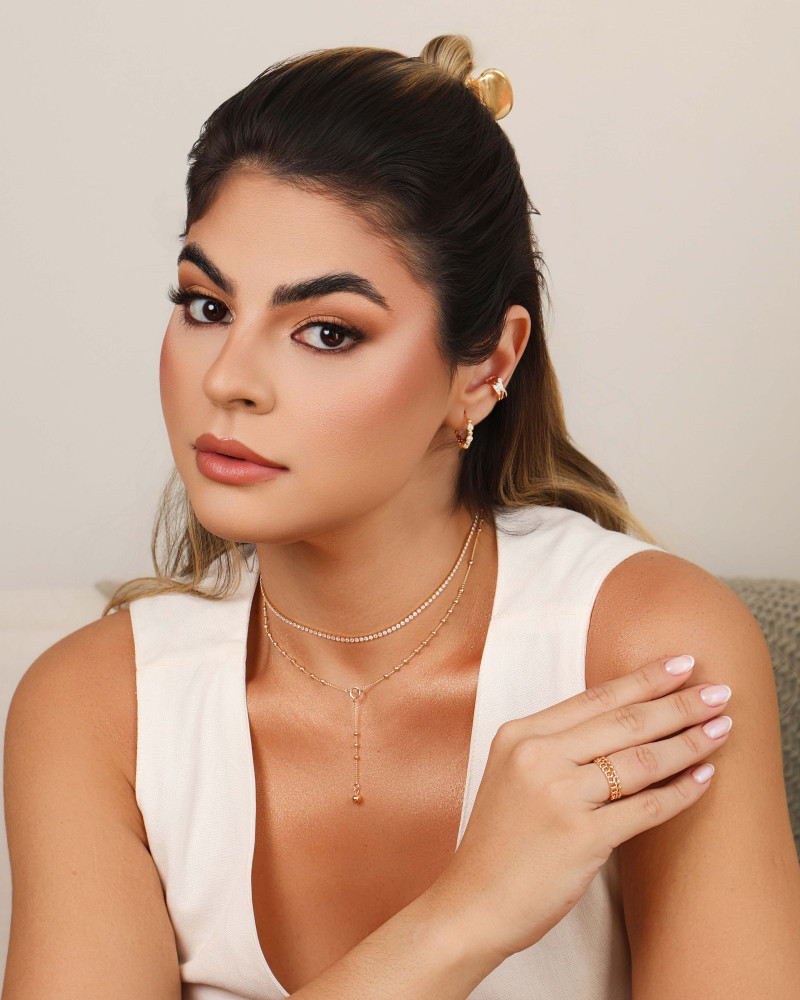 Gargantilha Gravata Bolinhas Banhado a Ouro 18K - 40 cm