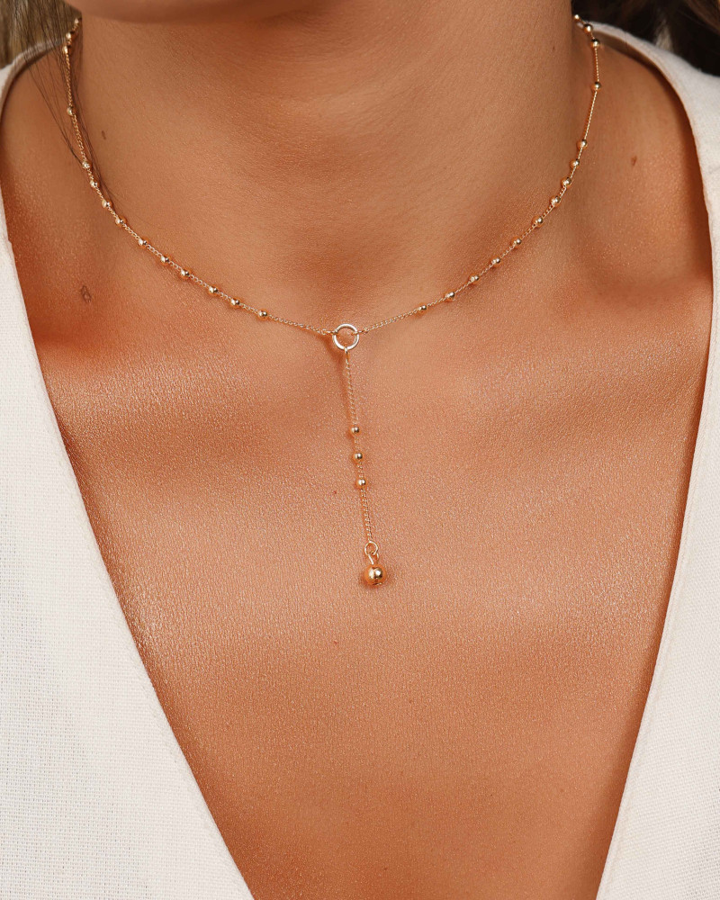 Gargantilha Gravata Bolinhas Banhado a Ouro 18K - 40 cm