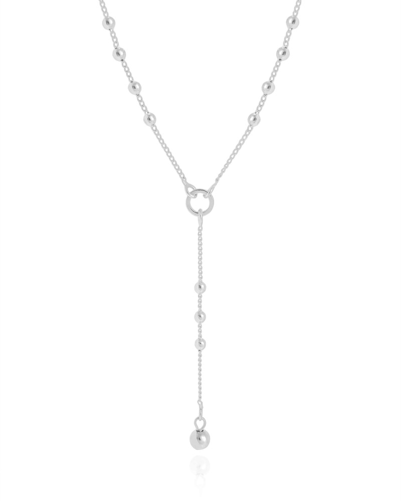 Gargantilha Gravata Bolinhas Ródio Branco - 40 cm