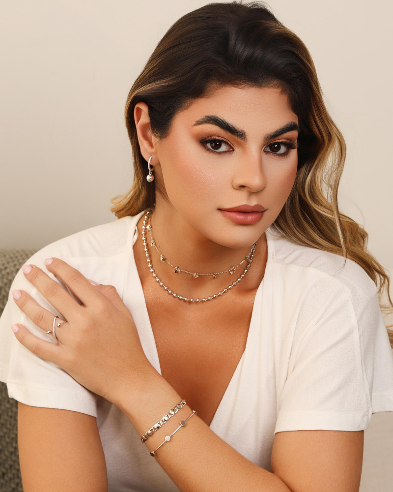 Bracelete Bolas Achatadas Lisas Ródio Branco