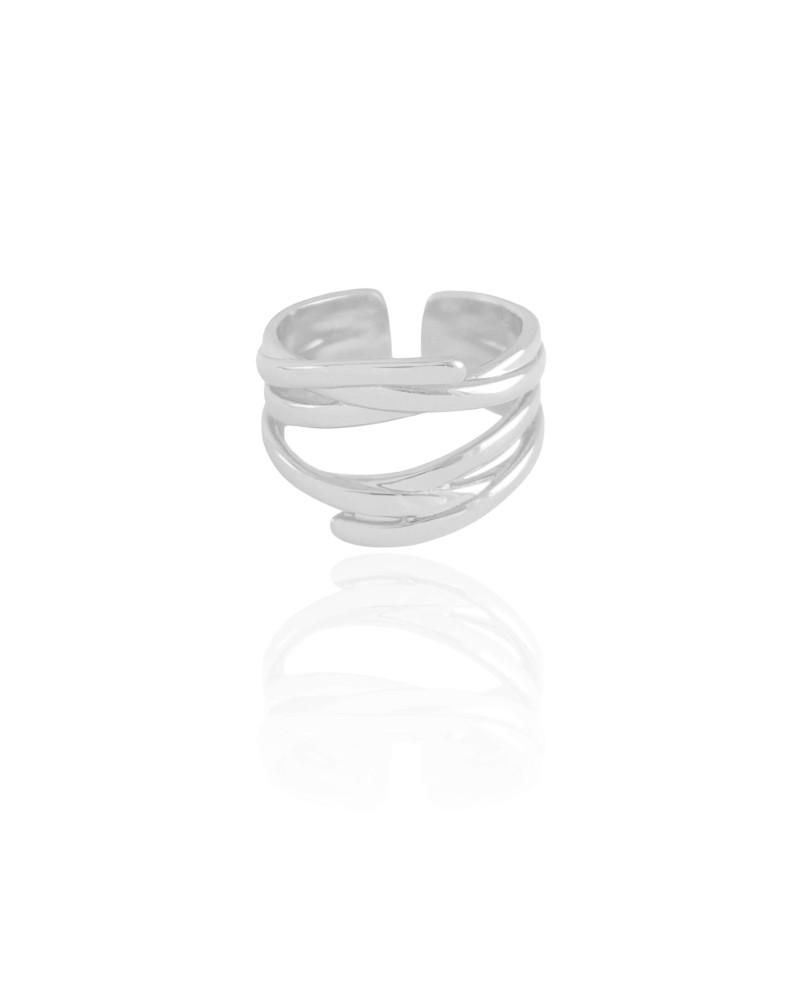 Anel Ajustável Fios Entrelaçados Tamanho P Ródio Branco