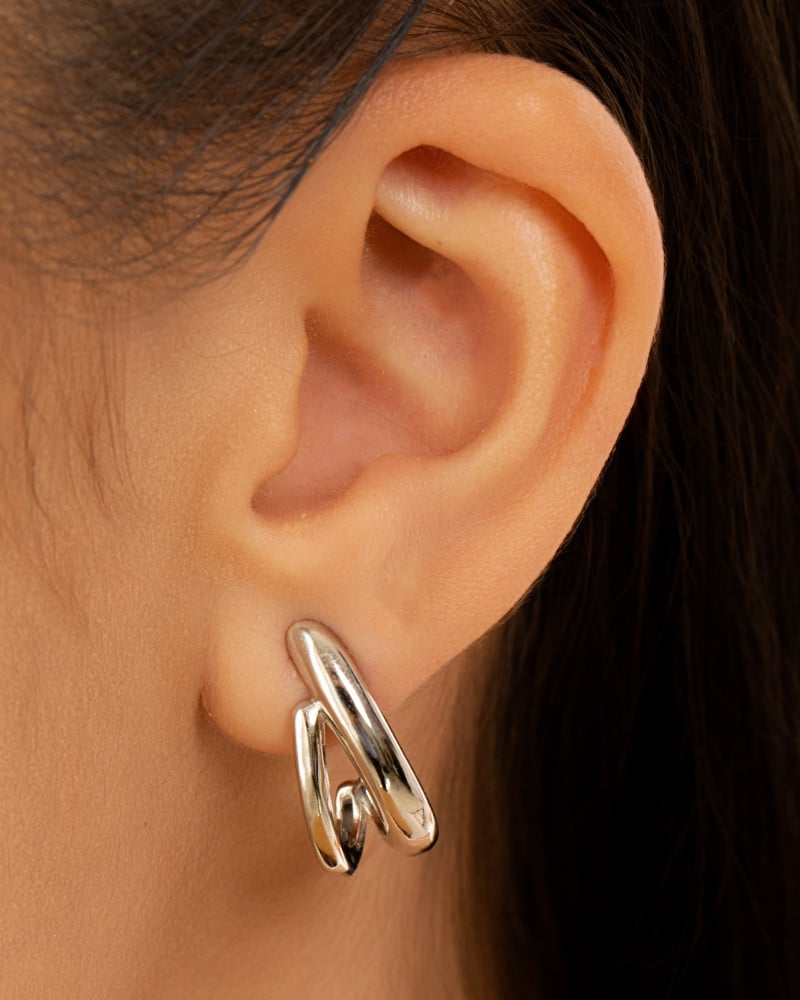 Brinco Argola Dois Filetes Lisos 2.1 cm Ródio Branco