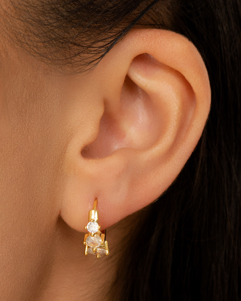 Brinco Argola Click Pontos de Luz Cristal 1.4 cm Banhado a Ouro 18K