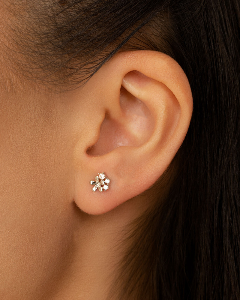 Brinco Flor Pontos de Luz Cristal 7 mm Ródio Branco