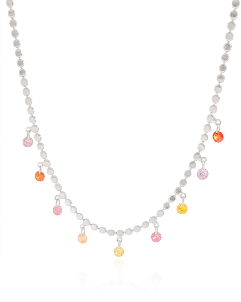 Choker Plaquinhas Pontos de Luz Coloridos Ródio Branco