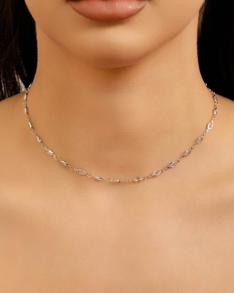 Choker Navetes Cristal Ródio Branco