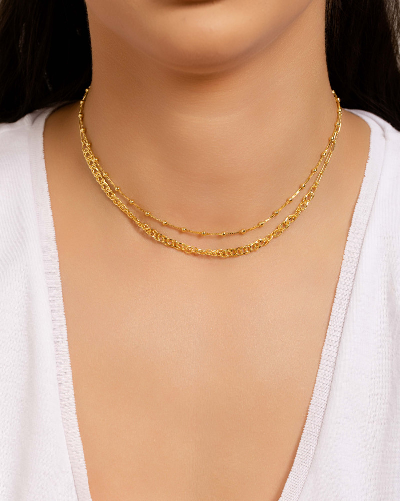 Choker Dupla Elos Bolinhas Lisas Banhado a Ouro 18K
