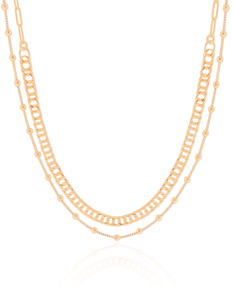 Choker Dupla Elos Bolinhas Lisas Banhado a Ouro 18K