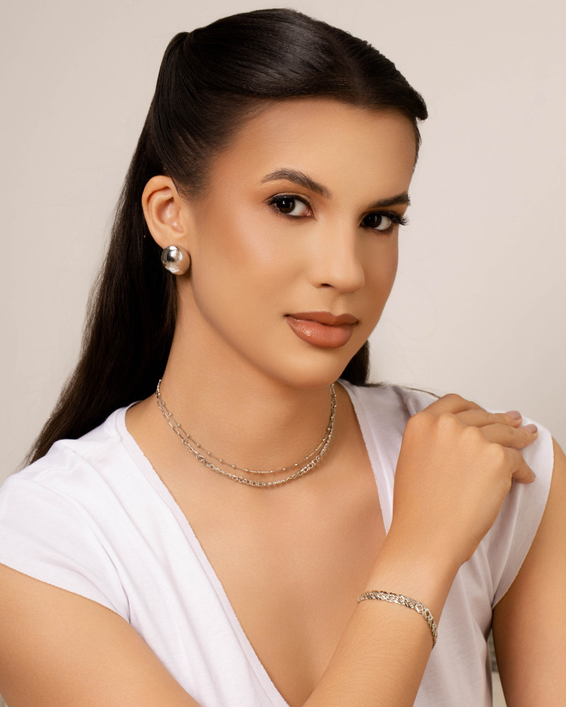 Choker Dupla Elos Bolinhas Lisas Ródio Branco