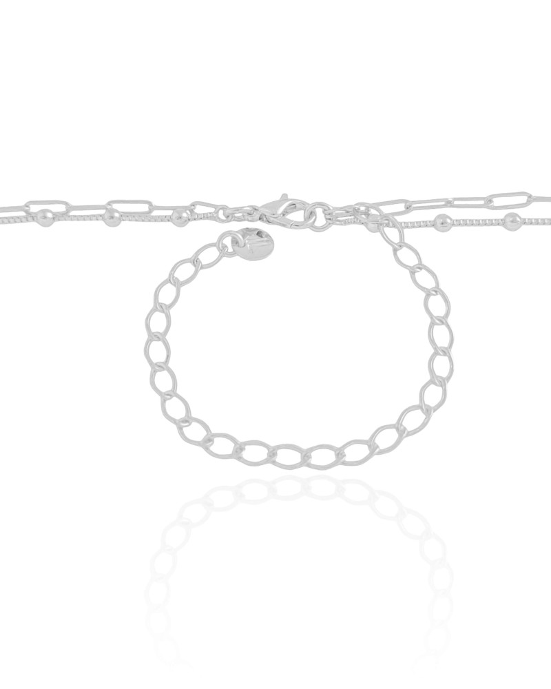 Choker Dupla Elos Bolinhas Lisas Ródio Branco