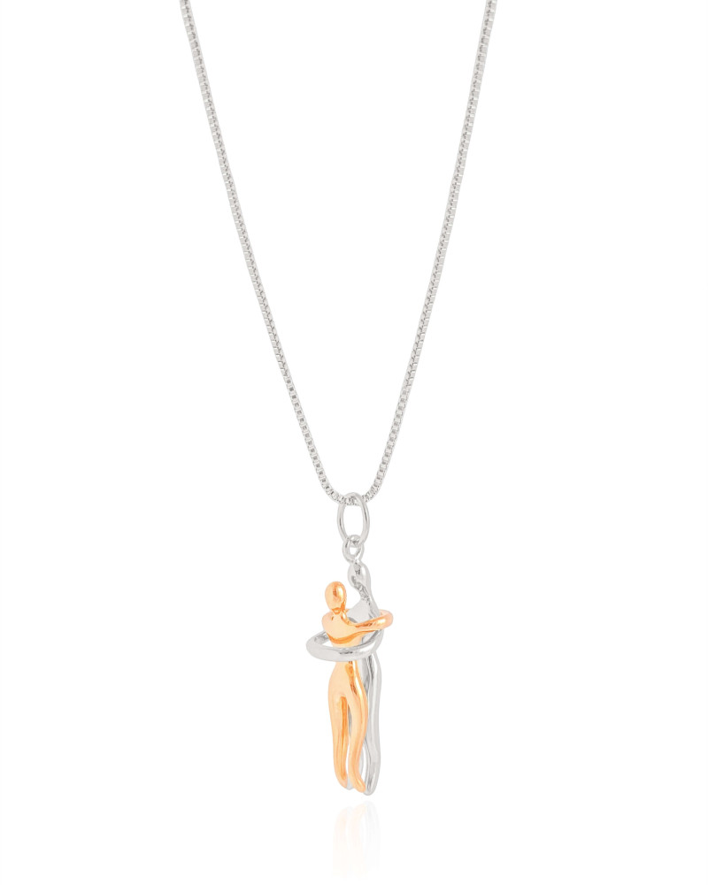 Gargantilha Veneziana Abraço Mix de Banhos Ródio Branco - 45 cm