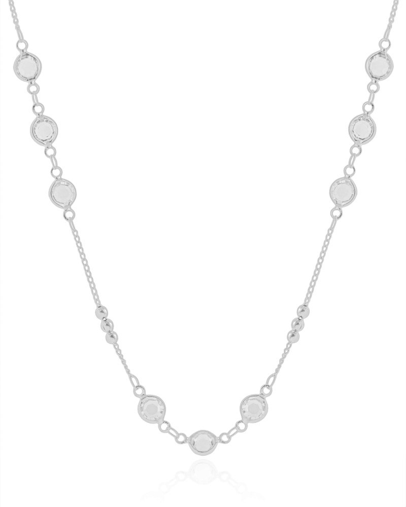 Gargantilha Longa Pontos de Luz Cristal Bolinhas Lisas Ródio Branco - 80 cm