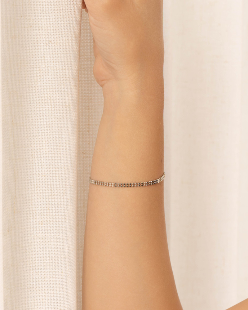 Pulseira Plaquinhas Duplas Ródio Branco