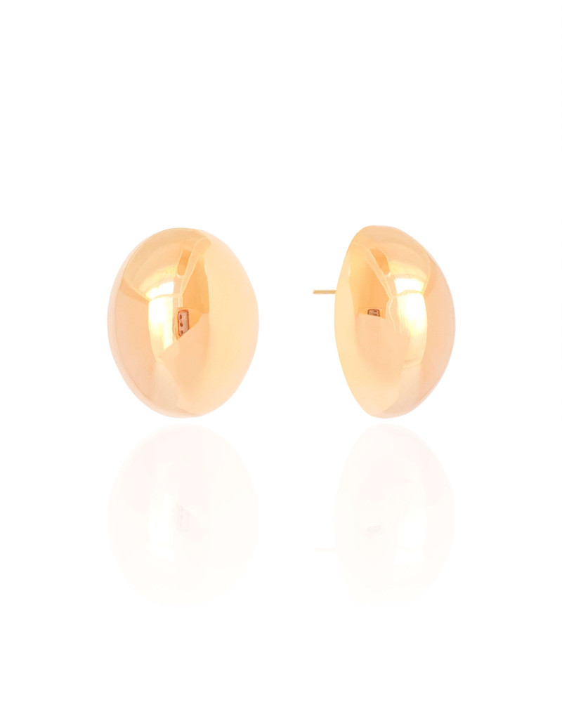 Brinco Oval Liso 2.5 cm Banhado a Ouro 18K