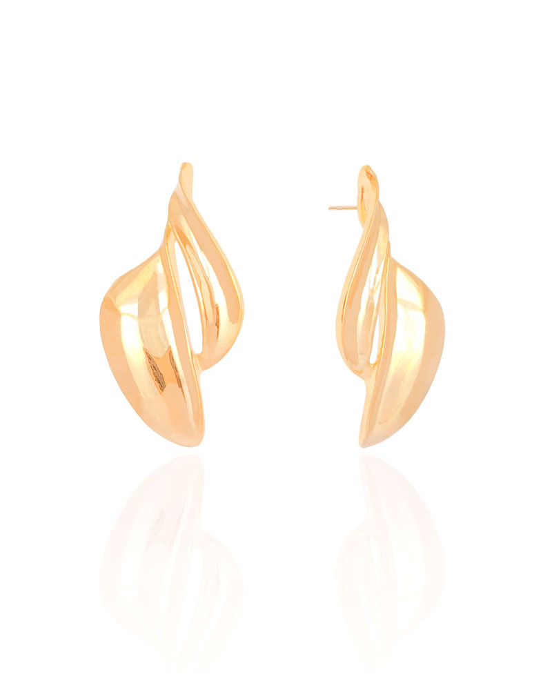 Brinco Orgânico Liso 4.0 cm Banhado a Ouro 18K