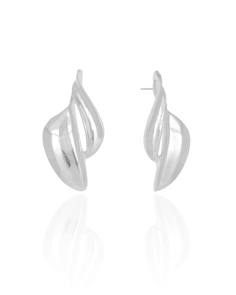 Brinco Orgânico Liso 4.0 cm Ródio Branco