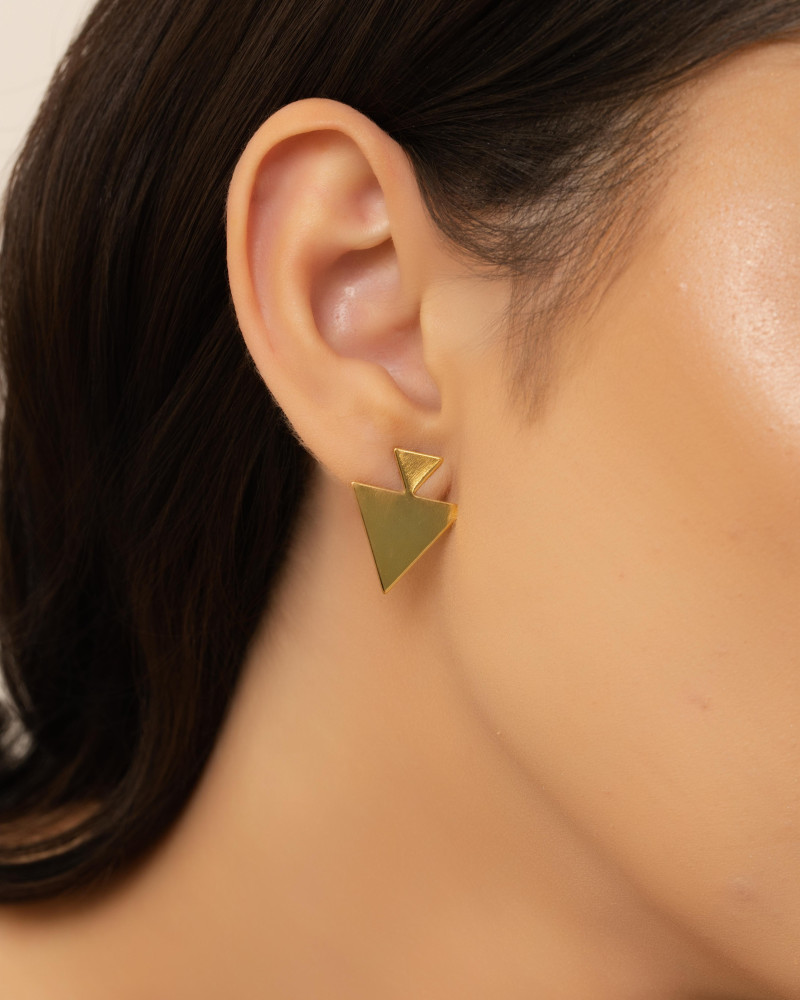 Brinco Triângulo Duplo Liso 2.1 cm Banhado a Ouro 18K