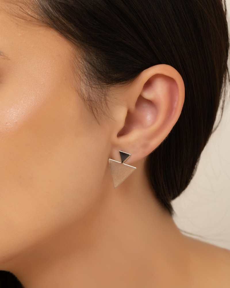 Brinco Triângulo Duplo Liso 2.1 cm Ródio Branco