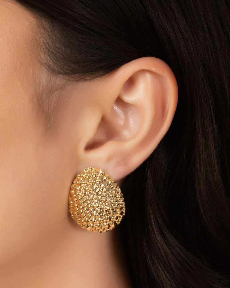 Brinco Gota Texturizada 2.9 cm Banhado a Ouro 18K