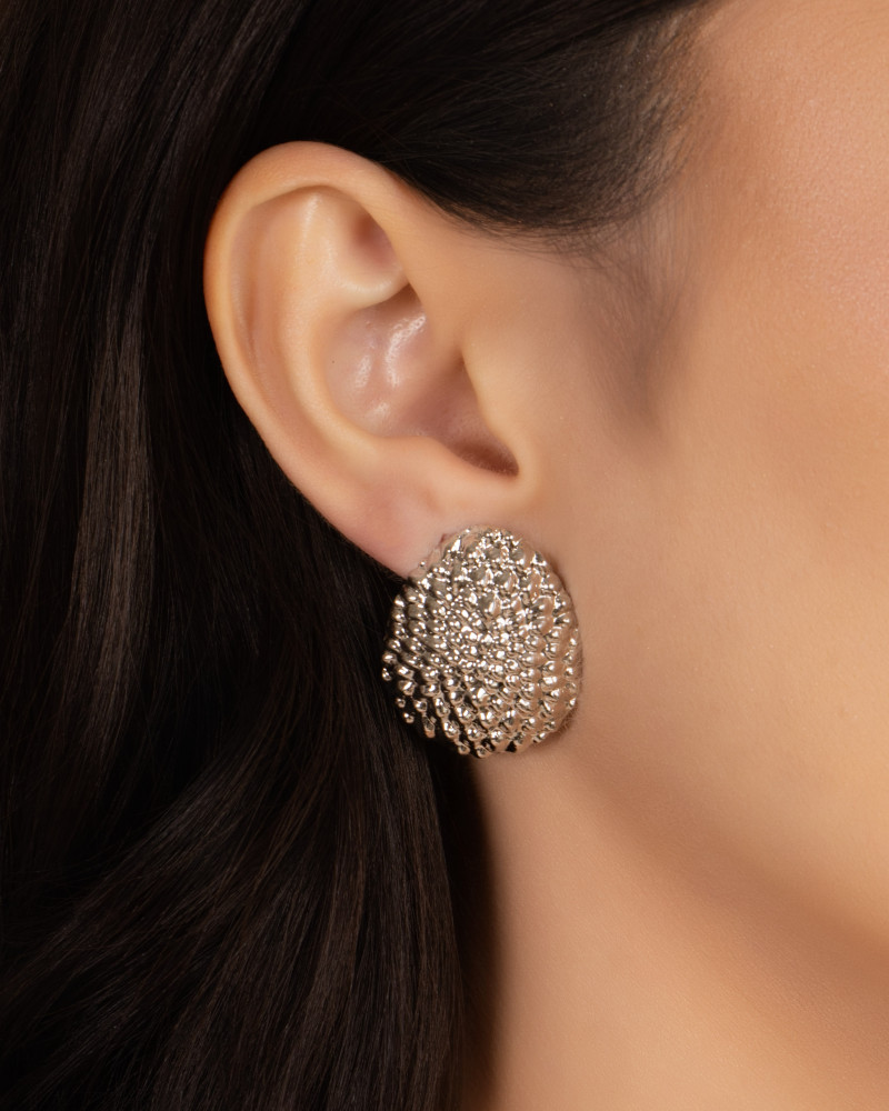 Brinco Gota Texturizada 2.9 cm Ródio Branco