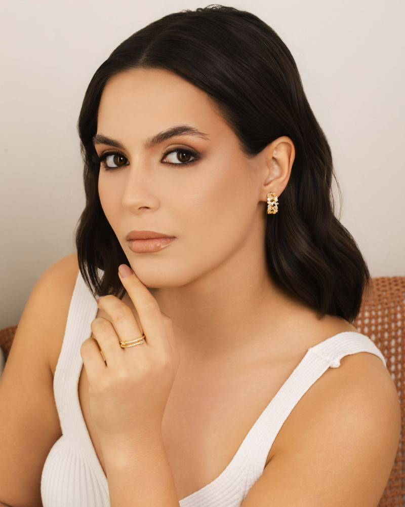 Anel Ajustável Baguete Cravejado Cristal Tamanho G Banhado a Ouro 18K