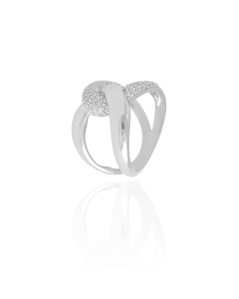 Anel Entrelaçado Cravejado Cristal Tamanho 14 Ródio Branco