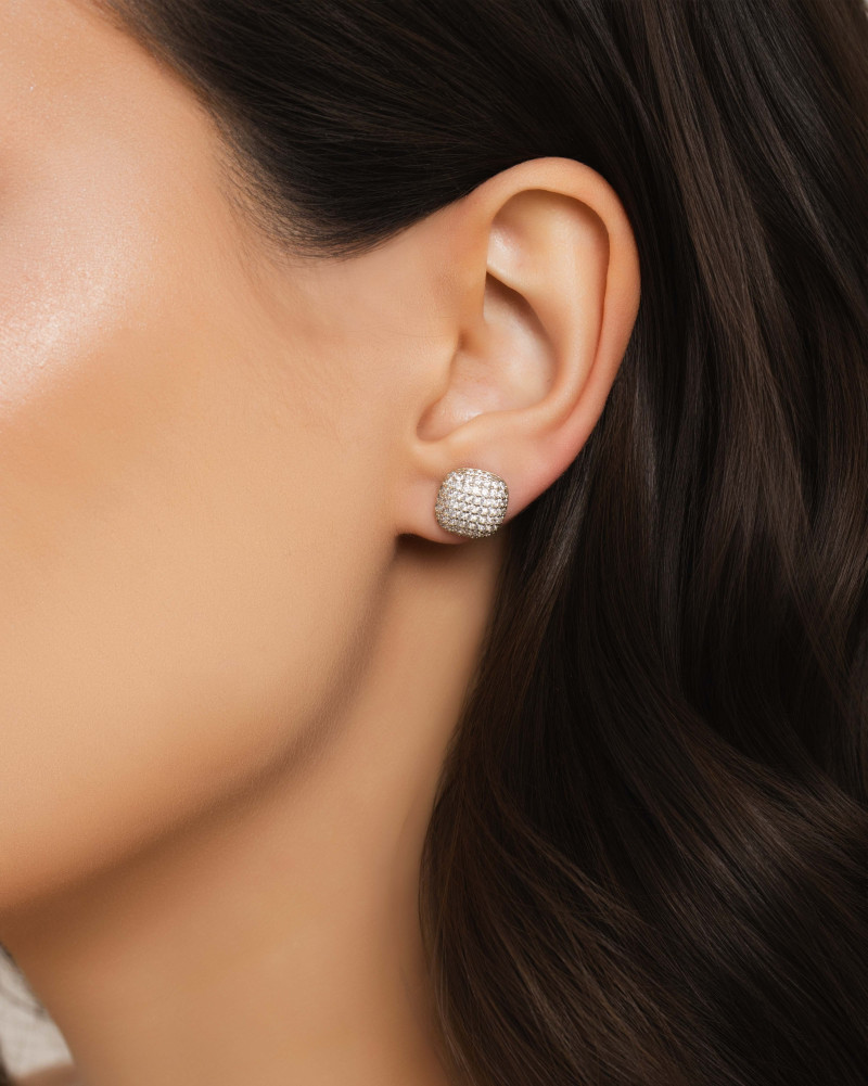 Brinco Quadrado Cravejado Cristal 1.0 cm Ródio Branco