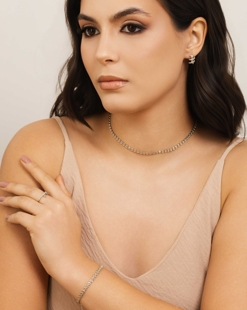 Brinco Argola Click Espiral Cravejado Cristal 1.4 cm Ródio Branco