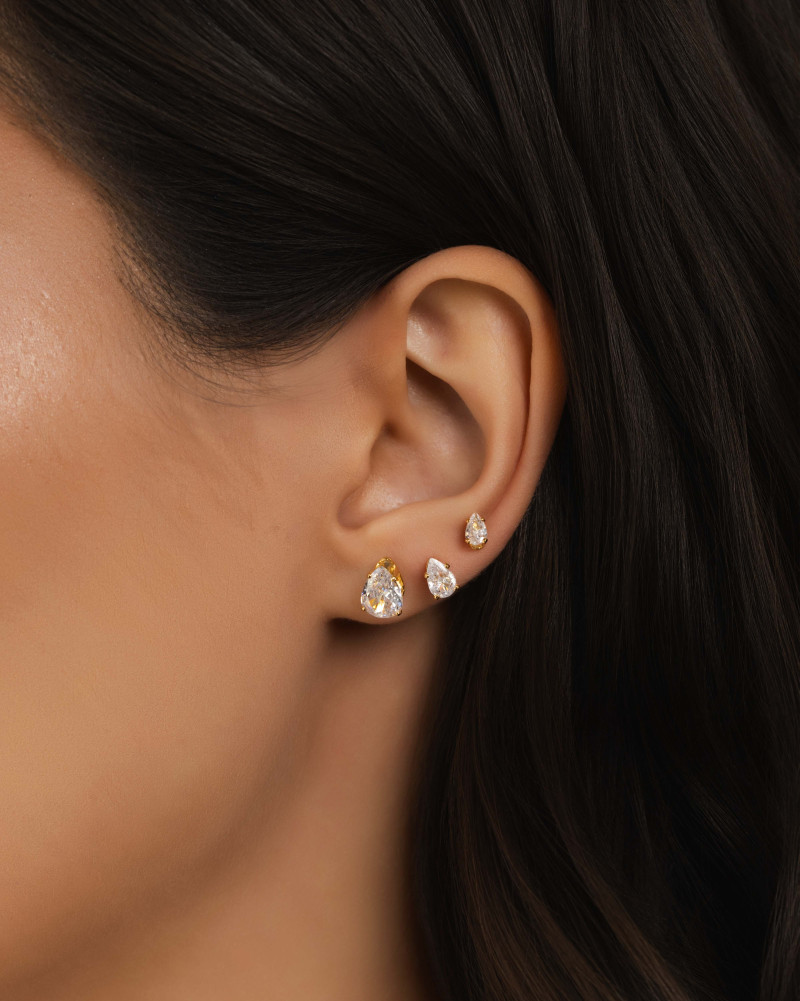 Trio Gotas Cristal Banhado a Ouro 18K