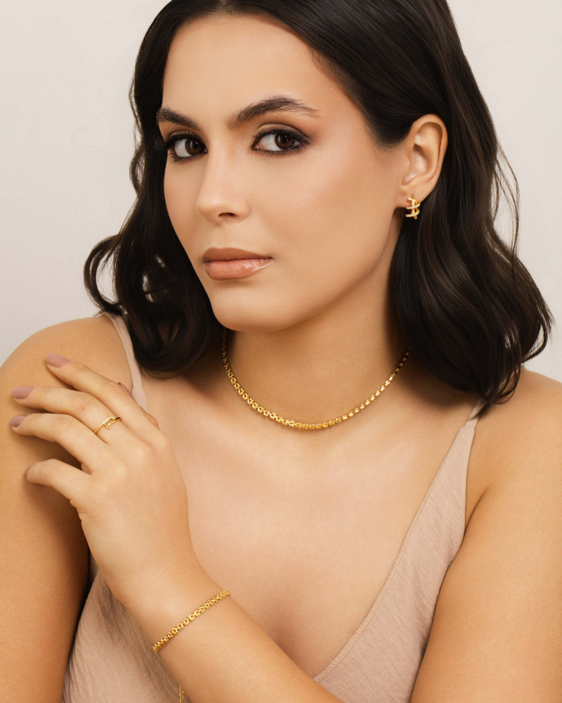 Pulseira Elos Duplos Quadrados 4 mm Banhado a Ouro 18K