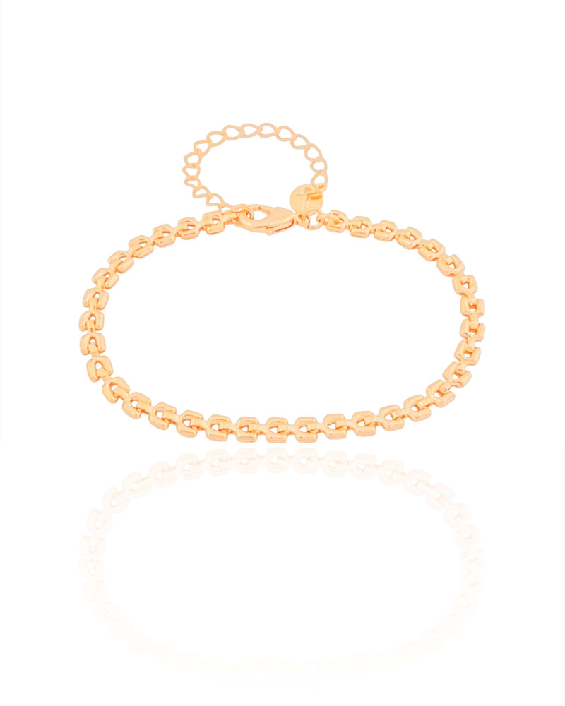 Pulseira Elos Duplos Quadrados 4 mm Banhado a Ouro 18K