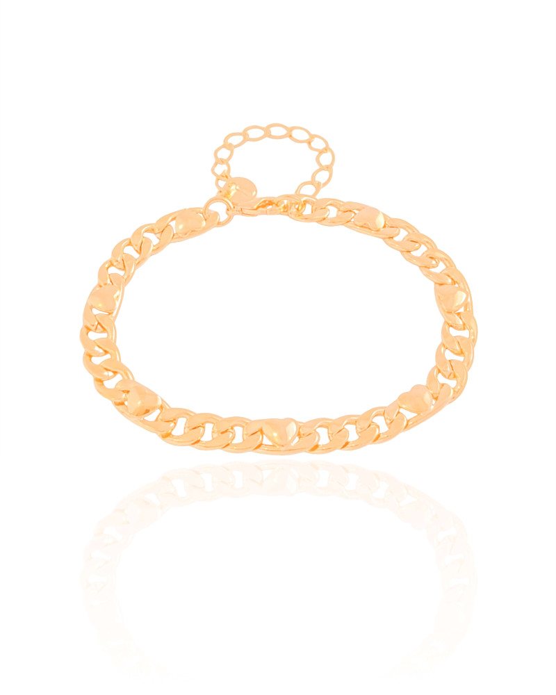 Pulseira Grumet Corações Lisos Banhado a Ouro 18K