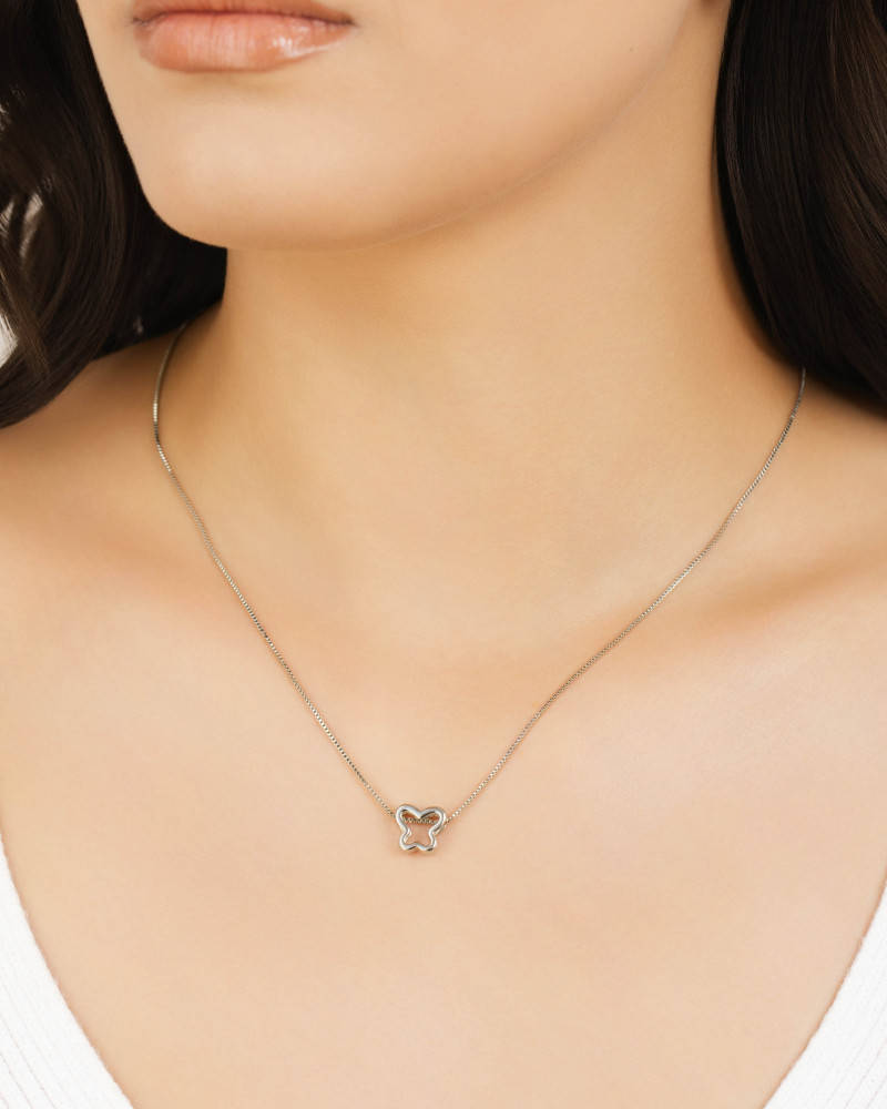 Gargantilha Veneziana Borboleta Vazada Ródio Branco - 45 cm