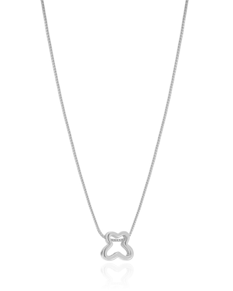 Gargantilha Veneziana Borboleta Vazada Ródio Branco - 45 cm