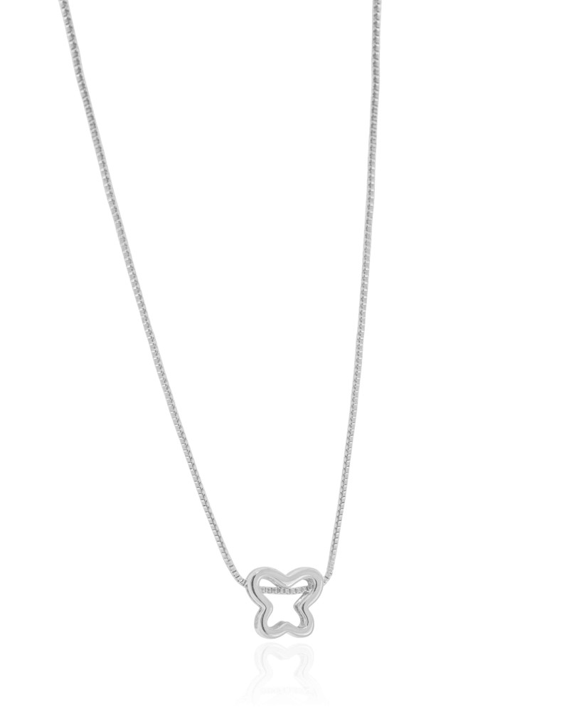 Gargantilha Veneziana Borboleta Vazada Ródio Branco - 45 cm