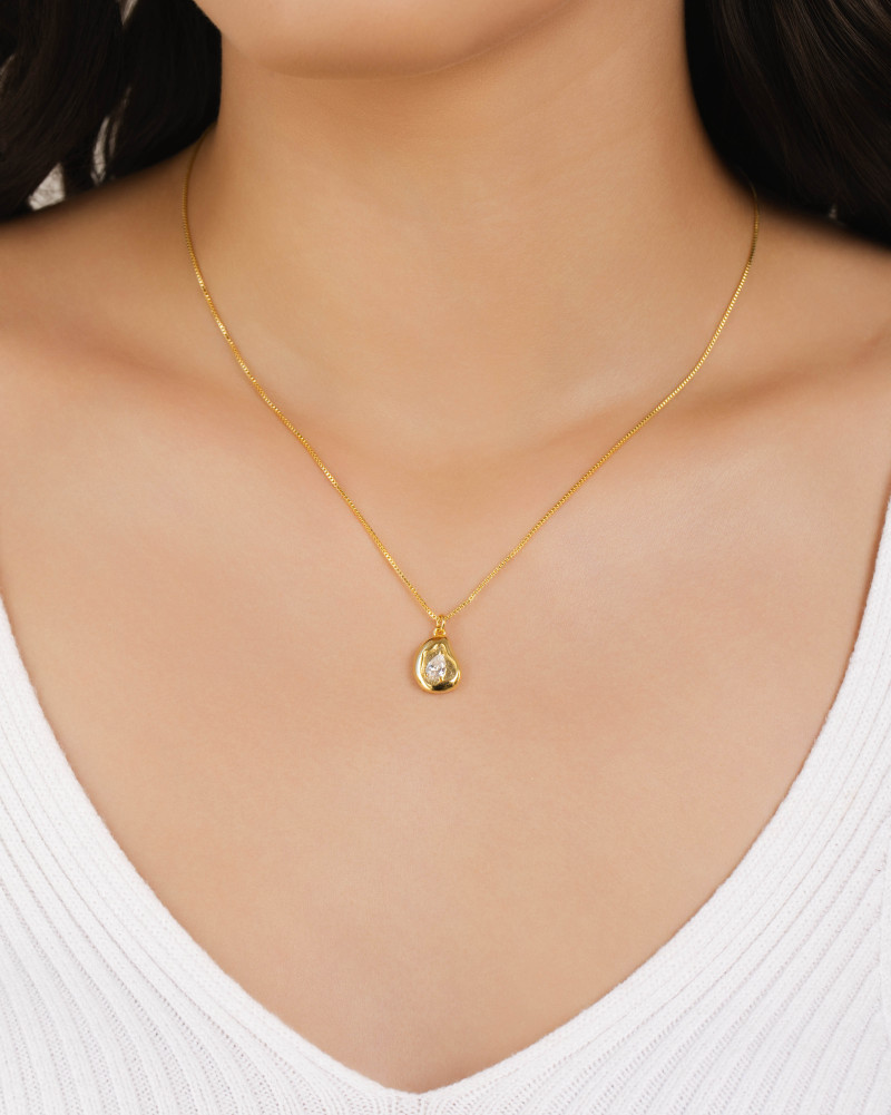 Gargantilha Veneziana Orgânico Liso Gota Cristal Banhado a Ouro 18K - 45 cm