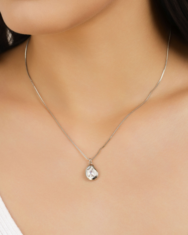 Gargantilha Veneziana Orgânico Liso Gota Cristal Ródio Branco - 45 cm