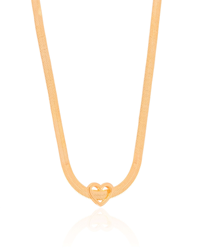 Choker Malha Fita Coração Banhado a Ouro 18K