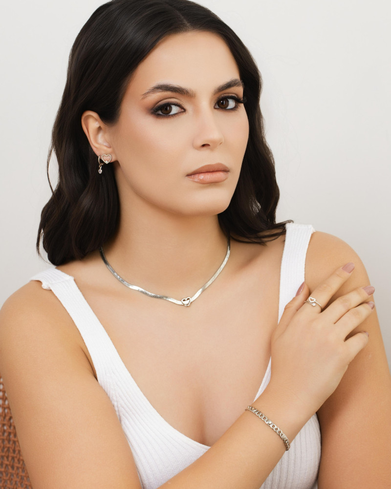 Choker Malha Fita Coração Ródio Branco