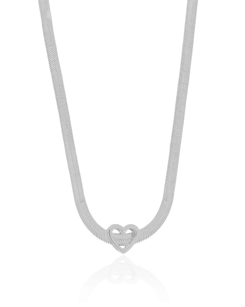 Choker Malha Fita Coração Ródio Branco