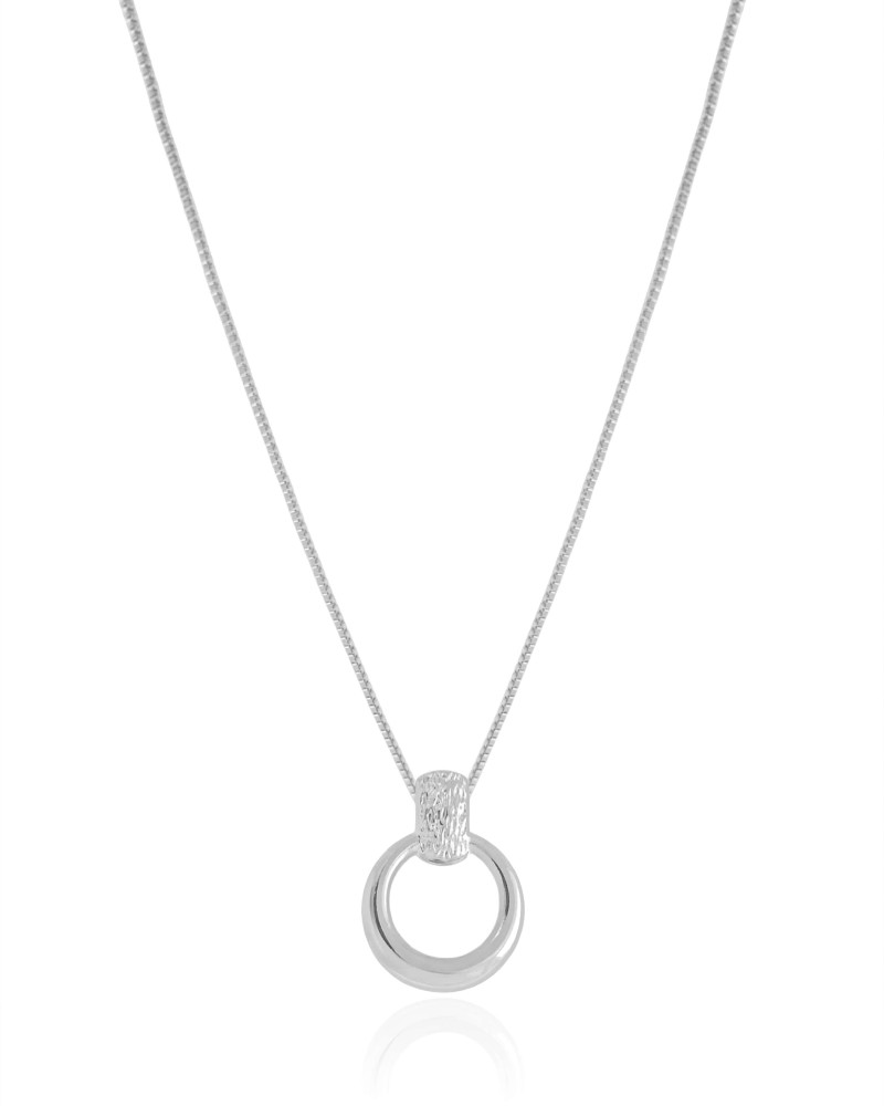 Gargantilha Veneziana Redondo Texturizado Ródio Branco - 45 cm