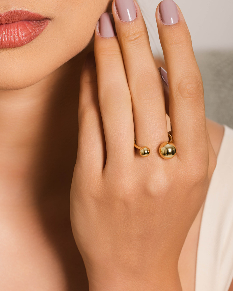 Anel Bolas Lisas Tamanho 22 Banhado a Ouro 18K