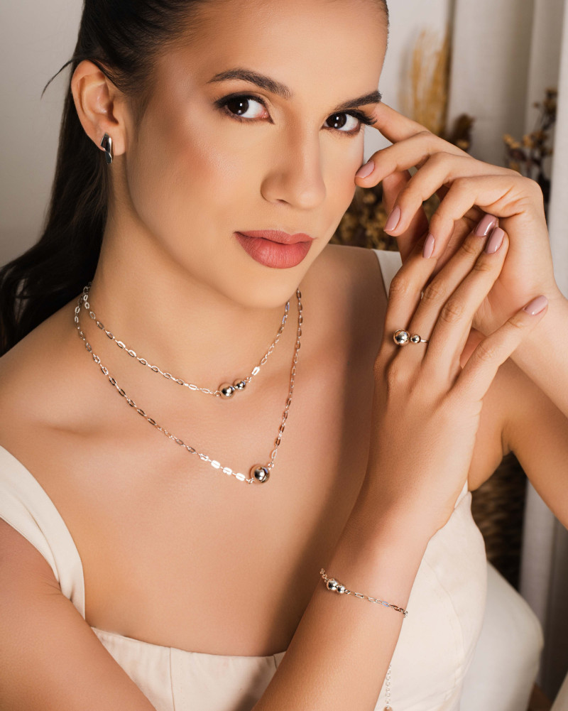 Pulseira Elos Bolas Lisas Ródio Branco