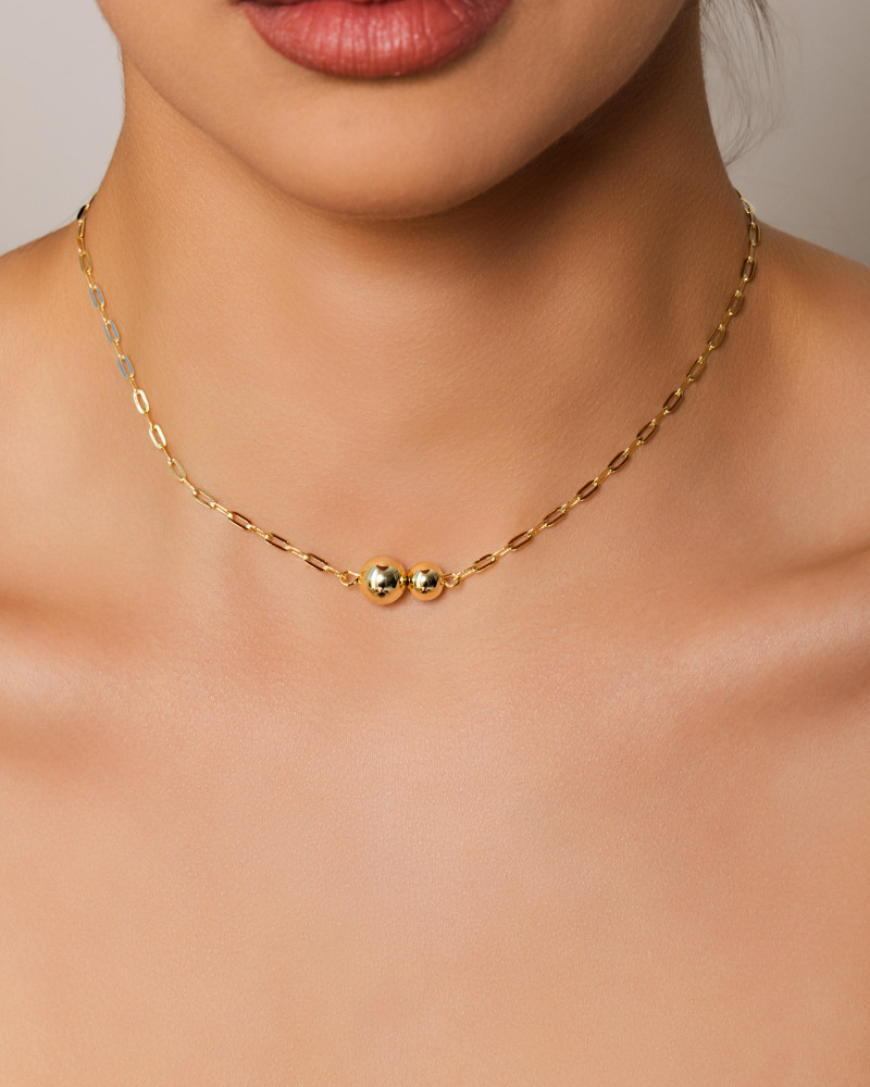 Choker Elos Bolas Lisas Banhado a Ouro 18K