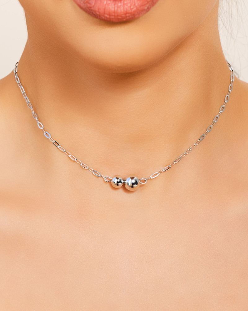 Choker Elos Bolas Lisas Ródio Branco