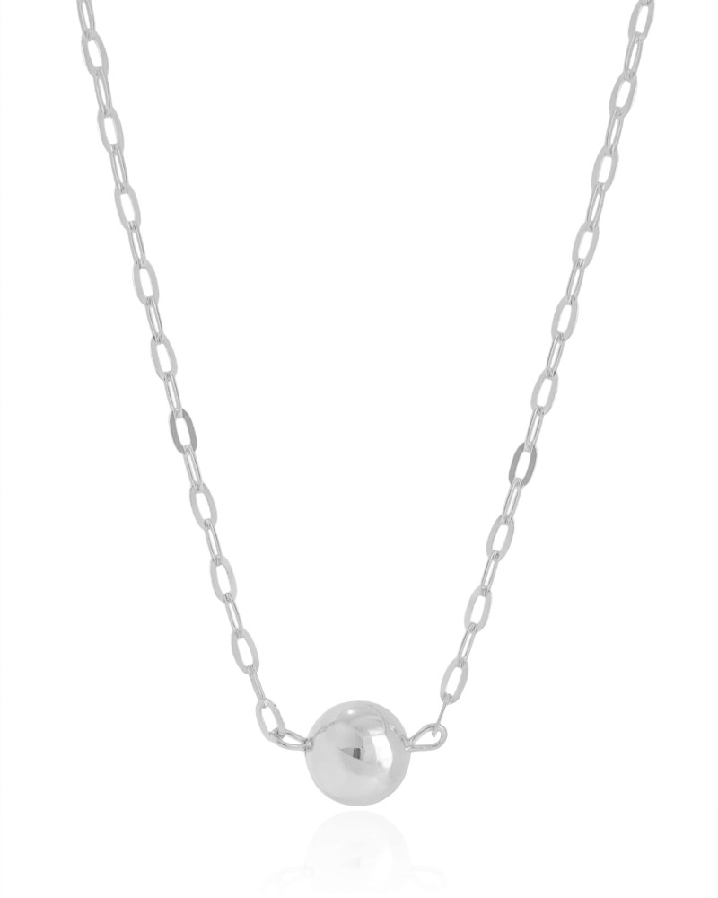 Gargantilha Elos Bola Lisa 12 mm Ródio Branco - 45 cm