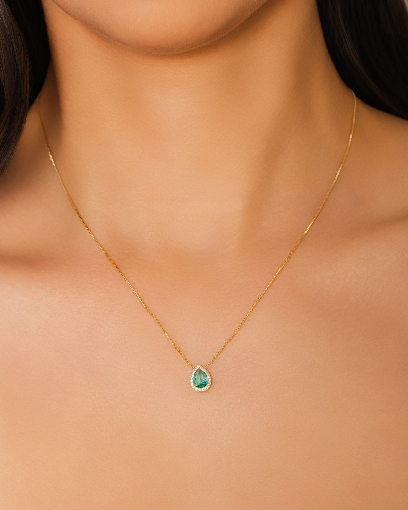 Conjunto Gota Turmalina Cravejado Cristal Banhado a Ouro 18K