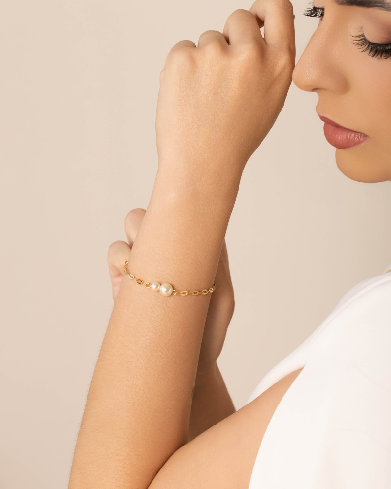 Pulseira Elos Pérolas Banhado a Ouro 18K