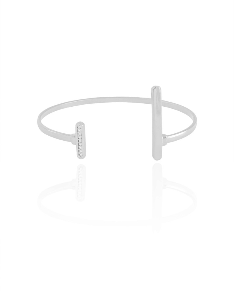 Bracelete Palitos Liso e Cravejado Cristal Ródio Branco